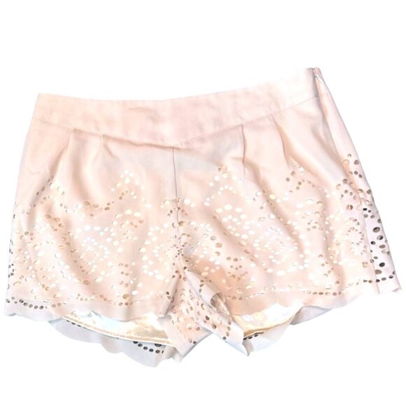 Sabine Beige Scalloped Hem Eyelet Shorts In Nude Size Medium - Picture 7 of 7